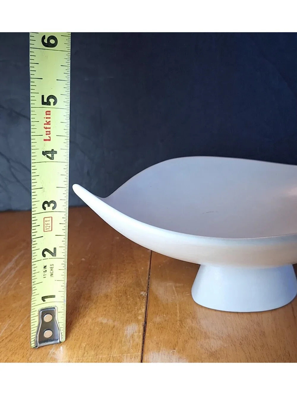 Crate/Barrel Look Alike Art Pottery Oval Shaped Pointed Ends Trinket Dish Signed